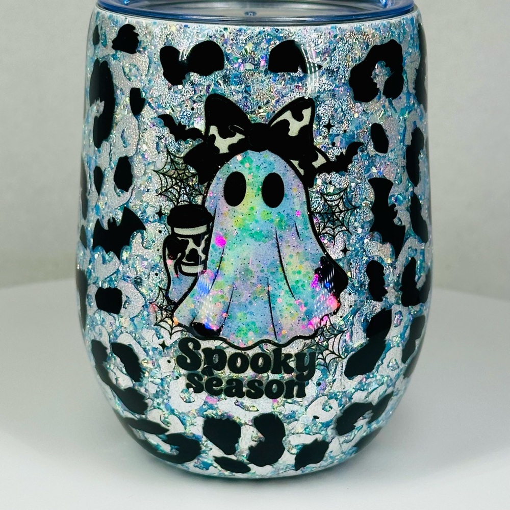 Spooky Season Glow in the Dark Glitter Tumbler - Black and Silver